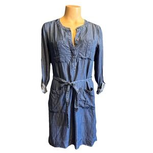 Banana Republic Denim Dress Sz 2 Chambray Shirt Button Front Tie Waist